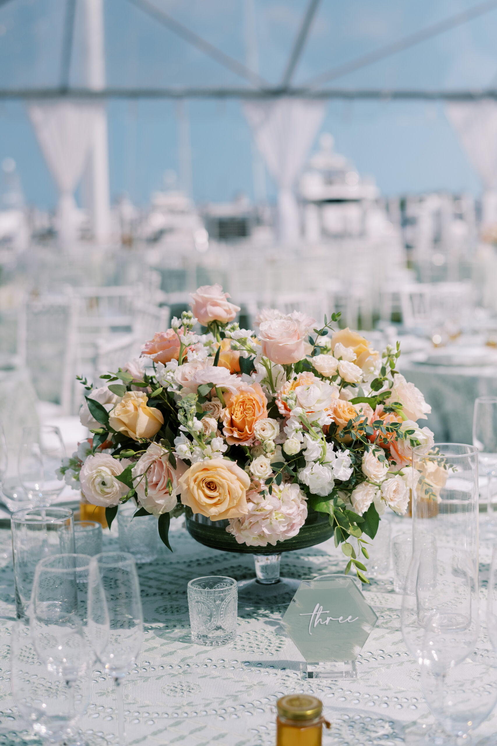 Center floral arrangement at a Miami Wedding on the water